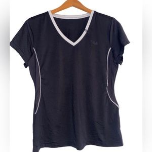 🎉Donating soon 🎉FILA Athleisure Athletic Black Short Capped Sleeve Top | Sz M